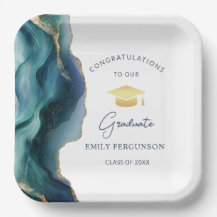 Elegant Blue Sapphire Congratulations Graduate Paper Plates