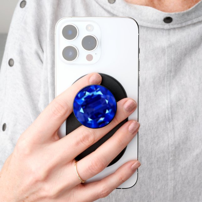 Elegant Blue Sapphire Gemstone PopSocket (Hand)