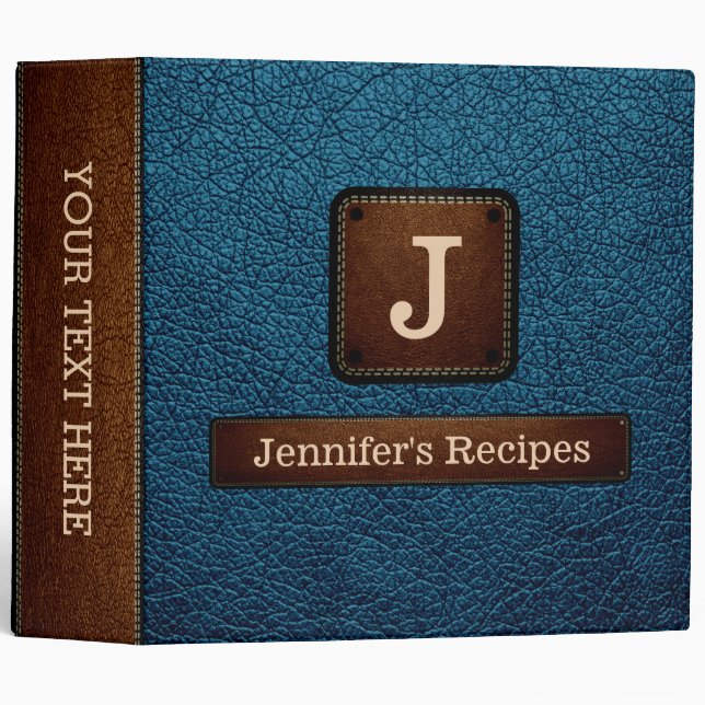 Elegant Blue sapphire Leather Look 3 Ring Binder (Front/Spine)