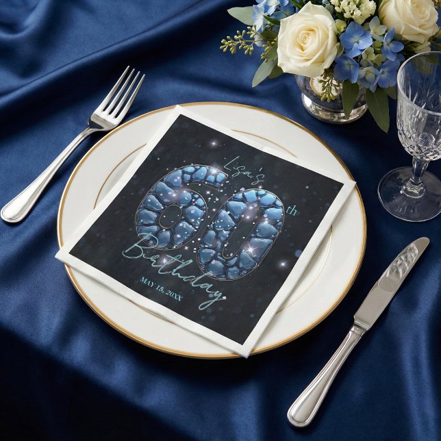 Elegant Blue Sapphire Sparkle Mosaic 60th Birthday Napkins (Creator Uploaded)