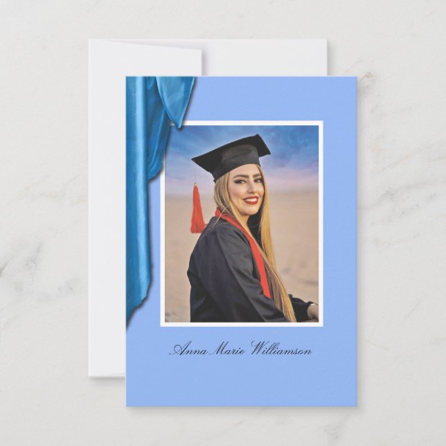Elegant Blue Satin Grad Party Invite Enclosure (Front)