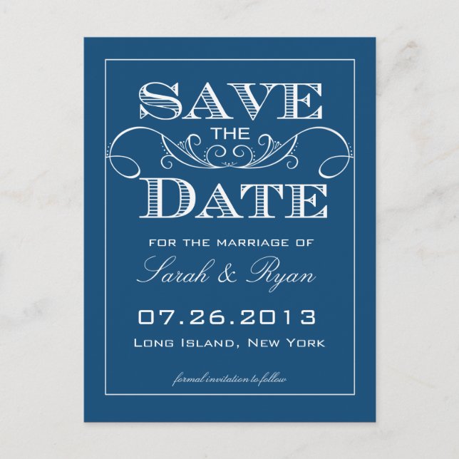 Elegant Blue Save the Date Announcement Postcard (Front)