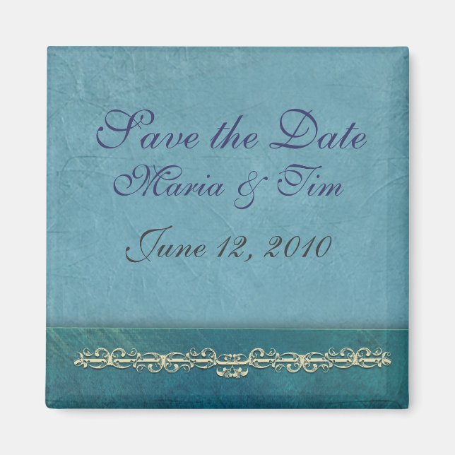 Elegant blue save the date template magnet (Front)