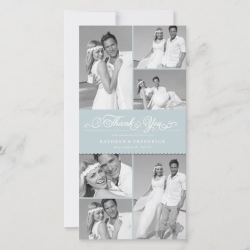 Elegant Blue Scalloped Band 6 Photo Chic Wedding Thank You Card