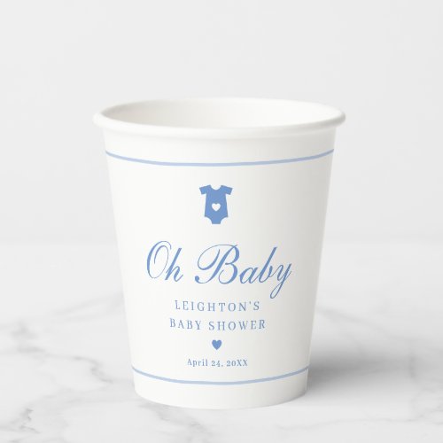 Elegant Blue Script Baby Shower  Paper Cups