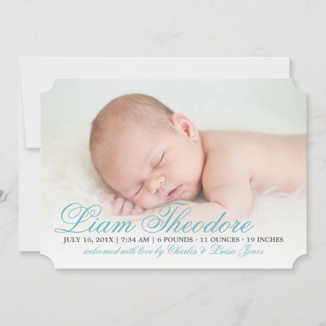 Elegant Blue Script Birth Announcement (Front)