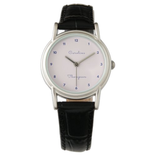 Elegant Blue Script  Blush Pink Theme Watch