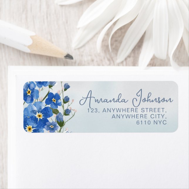 Elegant Blue Script Botanical Watercolor  Label (Insitu)