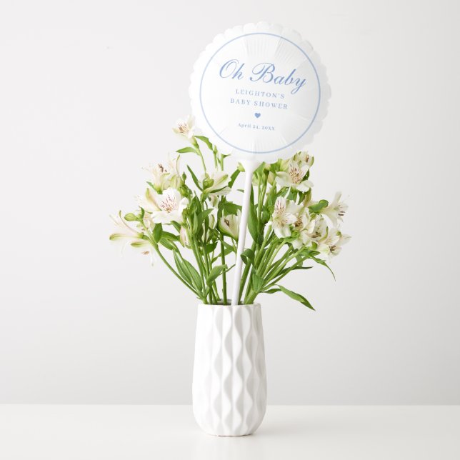 Elegant Blue Script Boys Baby Shower  Balloon (Vase)