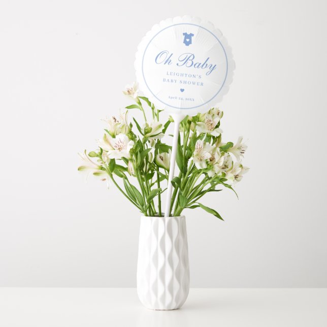 Elegant Blue Script Boys Baby Shower  Balloon (Vase)