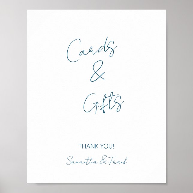 Elegant Blue Script Card and Gift Poster (Front)