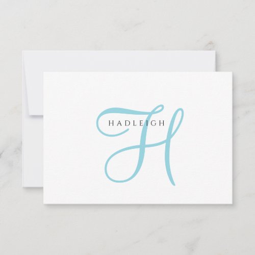 Elegant Blue Script Monogram Note Card