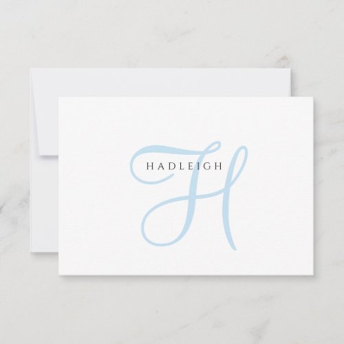Elegant Blue Script Monogram Note Card