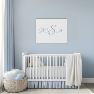 Elegant Blue Script Monogram Nursery Faux Canvas Print
