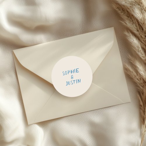 Elegant Blue Script Names Wedding Monogram  Classic Round Sticker