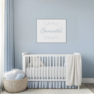 Elegant Blue Script Personalized Name Faux Canvas Print