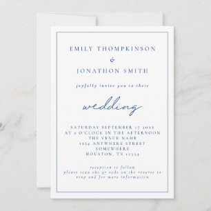 Elegant Blue Script QR Code Wedding  Invitation