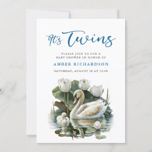Elegant Blue Script Swan Simple Boy Baby Shower Invitation