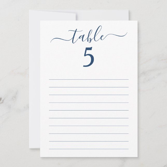 Elegant Blue Script Table Seating Lined Card (Front)