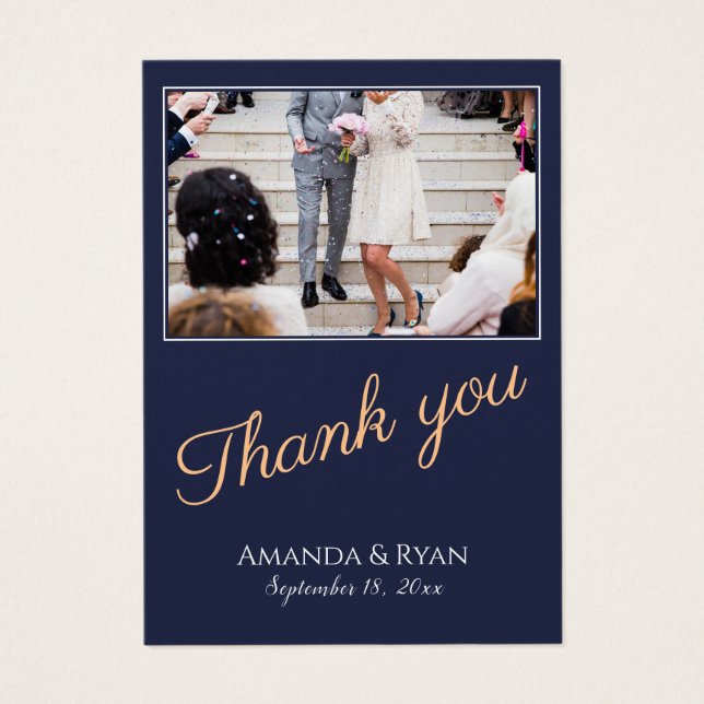 Elegant Blue Script Thank you Wedding Photo Tag (Front)