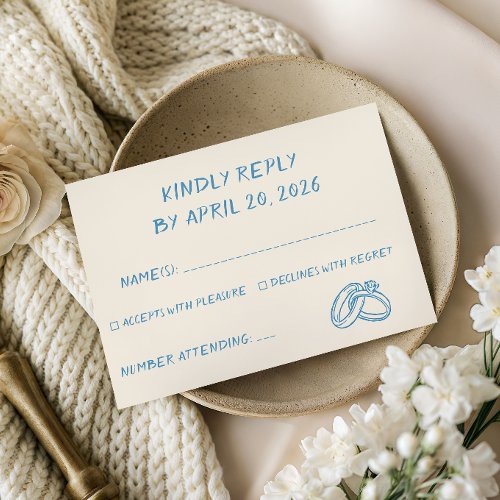 Elegant Blue Script Typography Minimalist Wedding  RSVP Card
