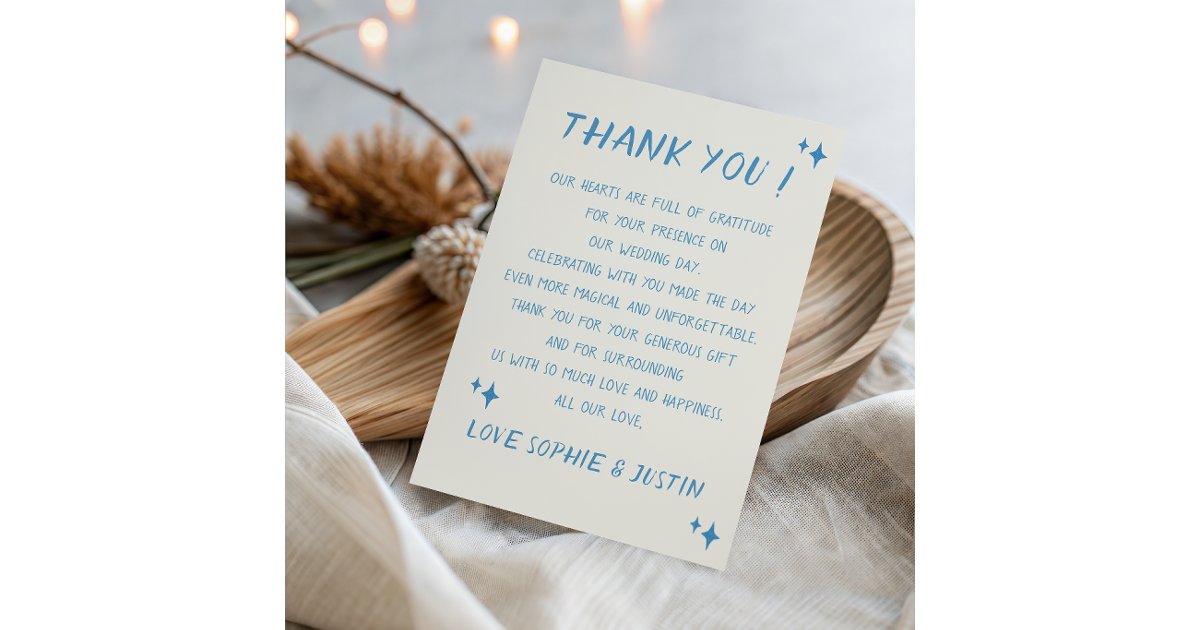 Elegant Blue Script Typography Wedding Thank You Card | Zazzle