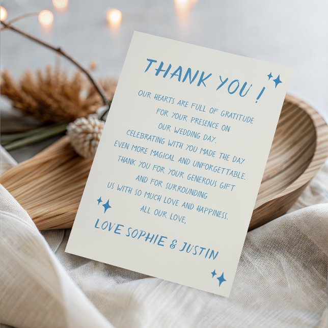 Elegant Blue Script Typography Wedding Thank You Card (Creator Uploaded)