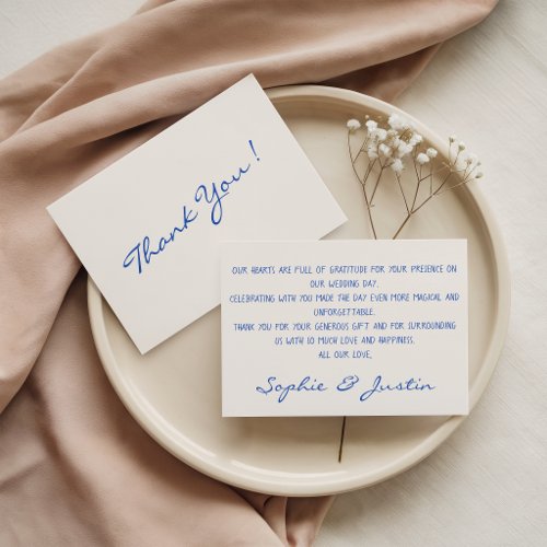 Elegant Blue Script Wedding Thank You Card