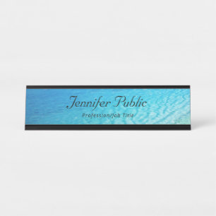 Elegant Blue Sea Waves Modern Template Nature Desk Name Plate