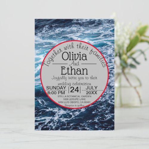 Elegant Blue Sea Waves Summer Beach Wedding Invitation