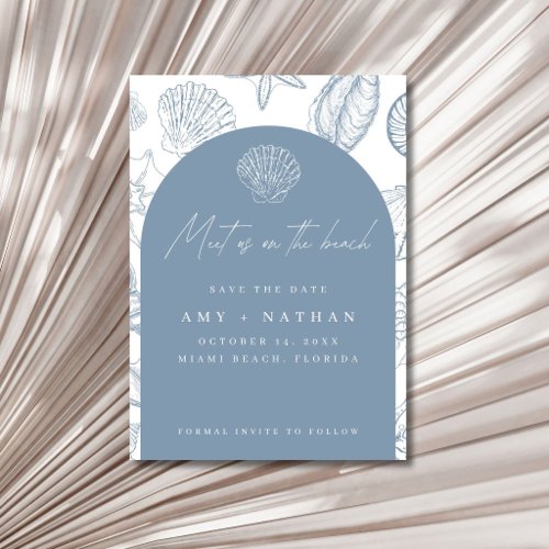 Elegant Blue Seashell Beach Wedding Save The Date