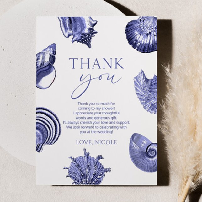 Elegant Blue Seashell Bridal Shower Thank You Card (Creator Uploaded)