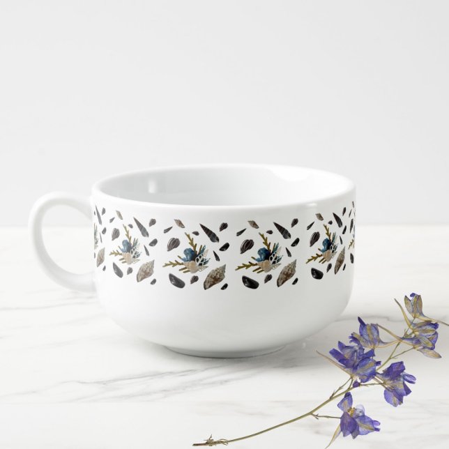 Elegant Blue Seashell Coastal Ocean Dinnerware Soup Mug (Creator Uploaded)