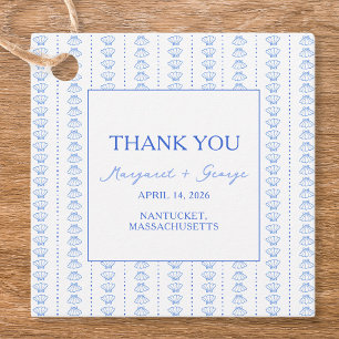 Elegant Blue Seashell Coastal Wedding Thank You Favor Tags