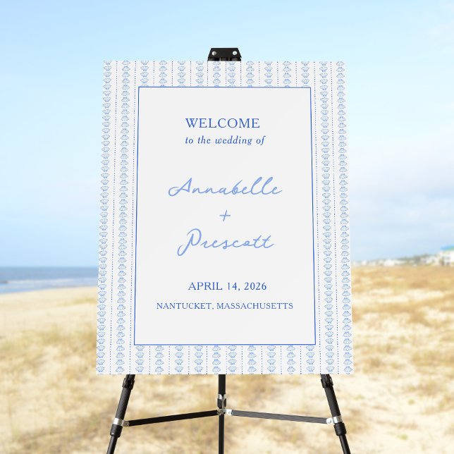 Elegant Blue Seashell Coastal Wedding Welcome Sign (Creator Uploaded)