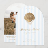 Elegant Blue Seashell Gold Coastal Wedding