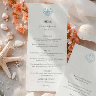 Elegant Blue Seashell Ivory Double Side Wedding  Menu