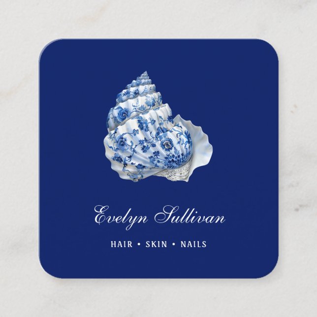 Elegant blue seashell logo business card (Front)