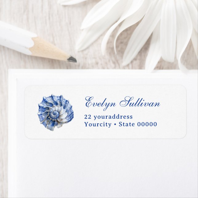 Elegant blue seashell logo return address label (Insitu)