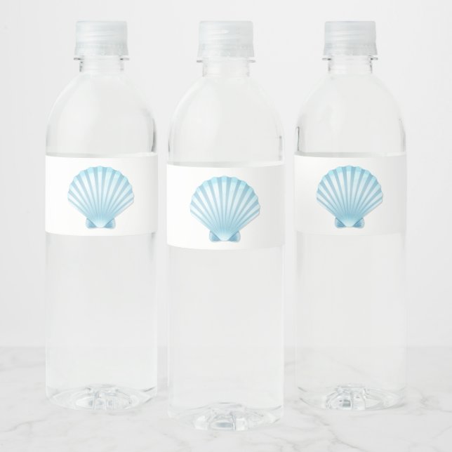 Elegant Blue Seashell Nautical Beach Wedding  Water Bottle Label (Bottles)