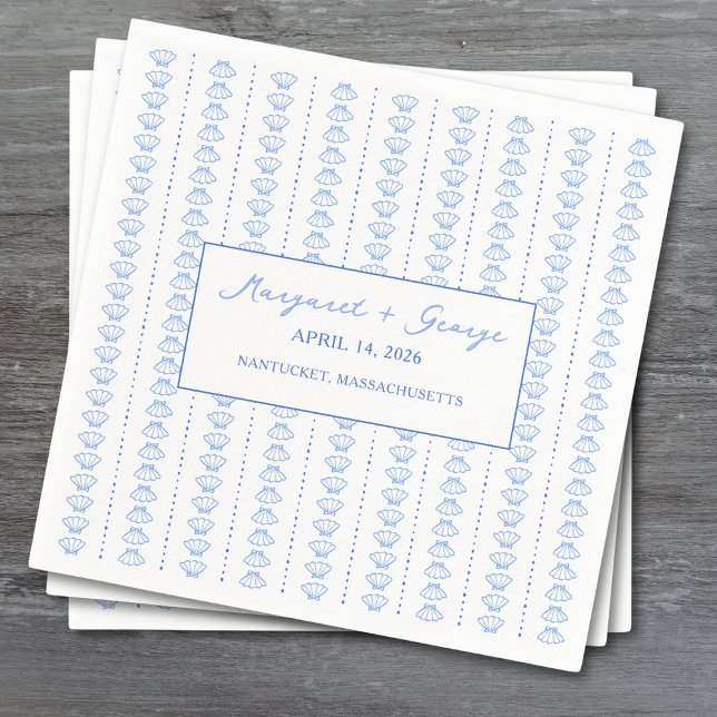 Elegant Blue Seashell Nautical Coastal Wedding Napkins (Creator Uploaded)