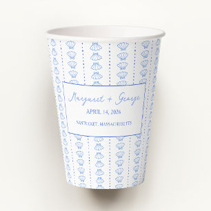 Elegant Blue Seashell Nautical Coastal Wedding Paper Cups