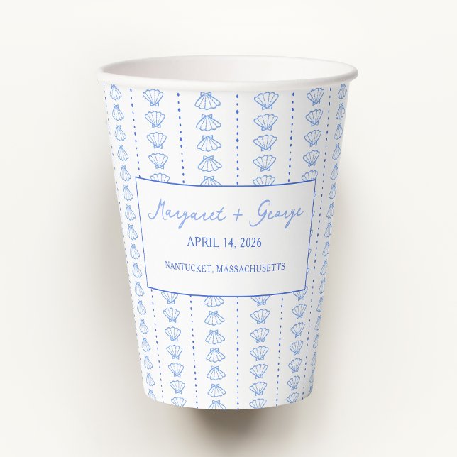 Elegant Blue Seashell Nautical Coastal Wedding Paper Cups (Creator Uploaded)