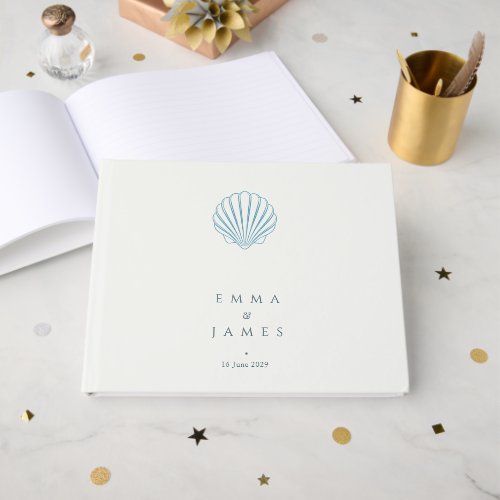 Elegant Blue Seashell Wedding Guest Book