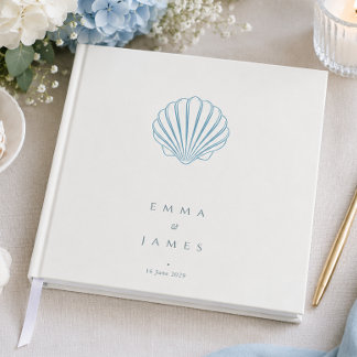 Elegant Blue Seashell Wedding Guest Book
