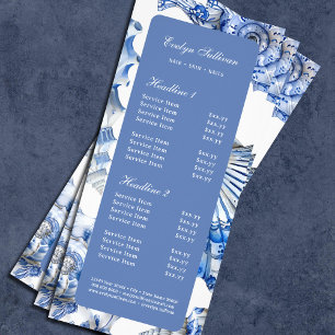 Elegant blue seashells price list rack card