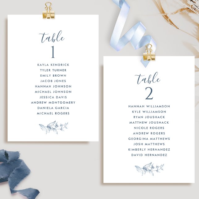 Elegant Blue Seating Plan Cards w/ Guest Names (Creator Uploaded)