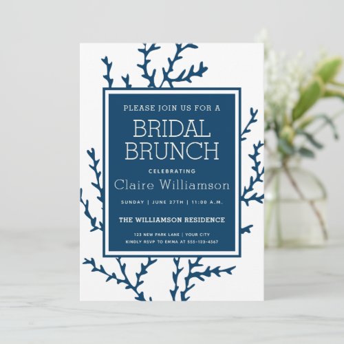 Elegant Blue Seaweed _ Coastal Style Bridal Brunch Invitation