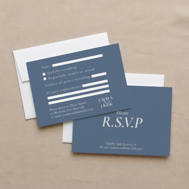 Elegant Blue serif ampersand wedding RSVP Card (Elegant Blue serif ampersand wedding RSVP Card.)