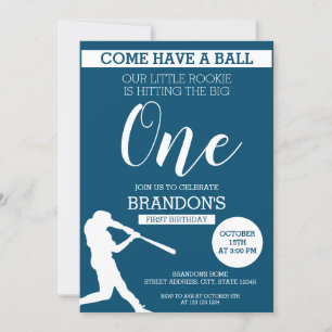Elegant Blue Silhouette Baseball 1st Birthday Invitation